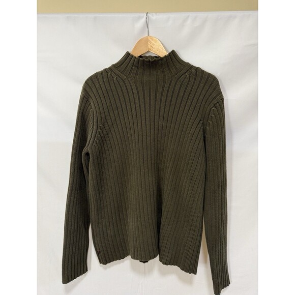 Lauren Ralph Lauren M Sweater Mock Neck RIBBED Green Cotton Cabin Chunky Casual - Picture 1 of 9